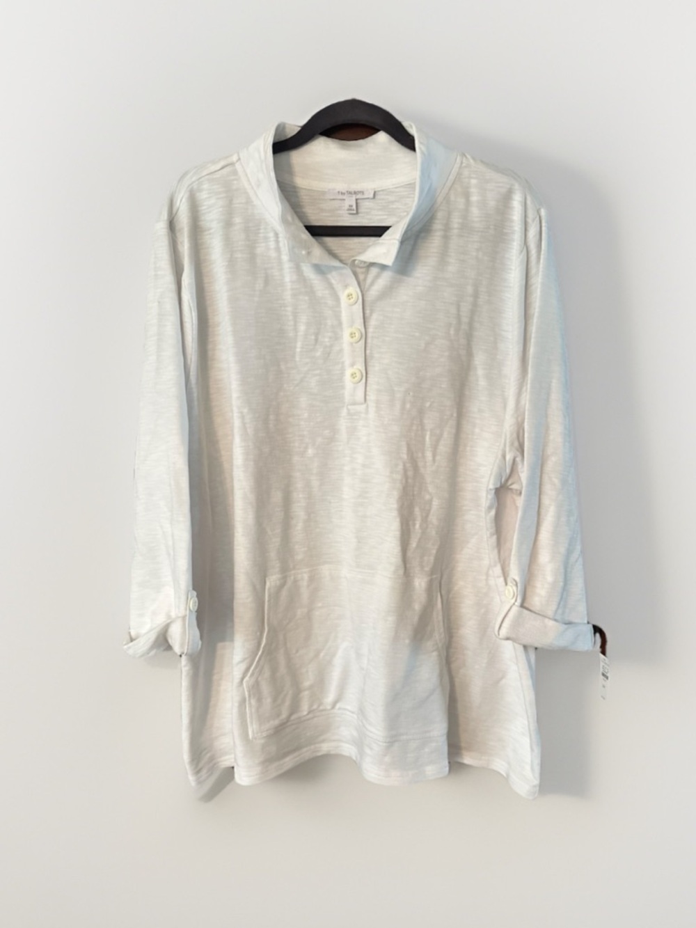 Talbots Cream Button-Placket Lightweight Henley Top